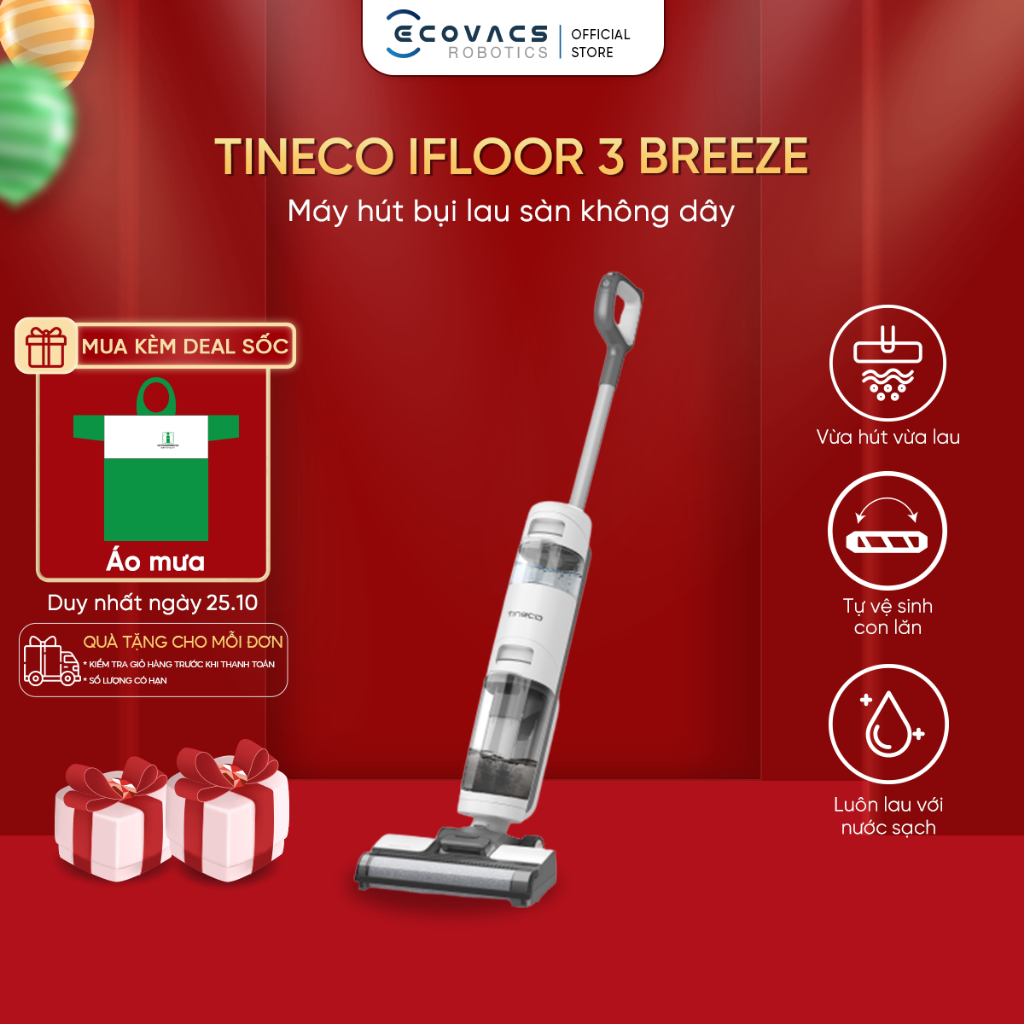 MÁY HÚT BỤI LAU SÀN KHÔ VÀ ƯỚT TINECO IFLOOR 3 BREEZE COMPLETE – BẢN QUỐC TẾ