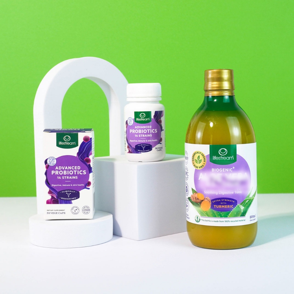 Bộ đôi bổ trợ tiêu hóa, dạ dày: Men Vi Sinh Lifestream Probiotics và Nước Nha Đam & Nghệ Biogenic