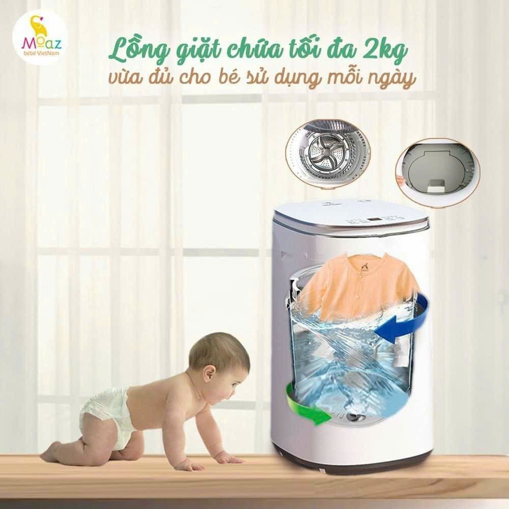 Máy giặt quần áo kèm sấy khô tự động Moaz Bebe MB068 cho bé cửa trên an toàn