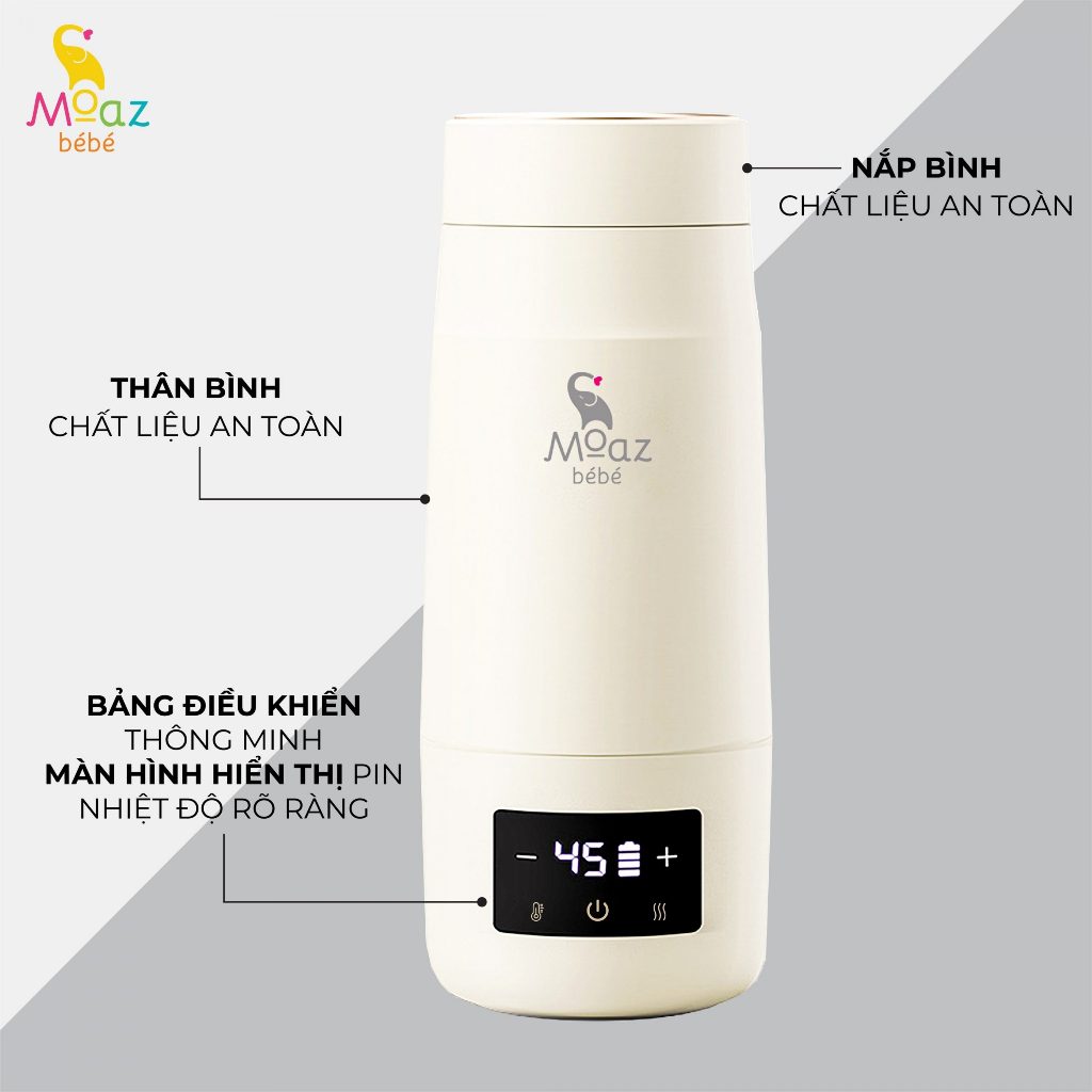 Bình đun nước pha sữa di động Moaz BeBe MB058 cho bé 300ml, hâm nước, pha trà,cà phê