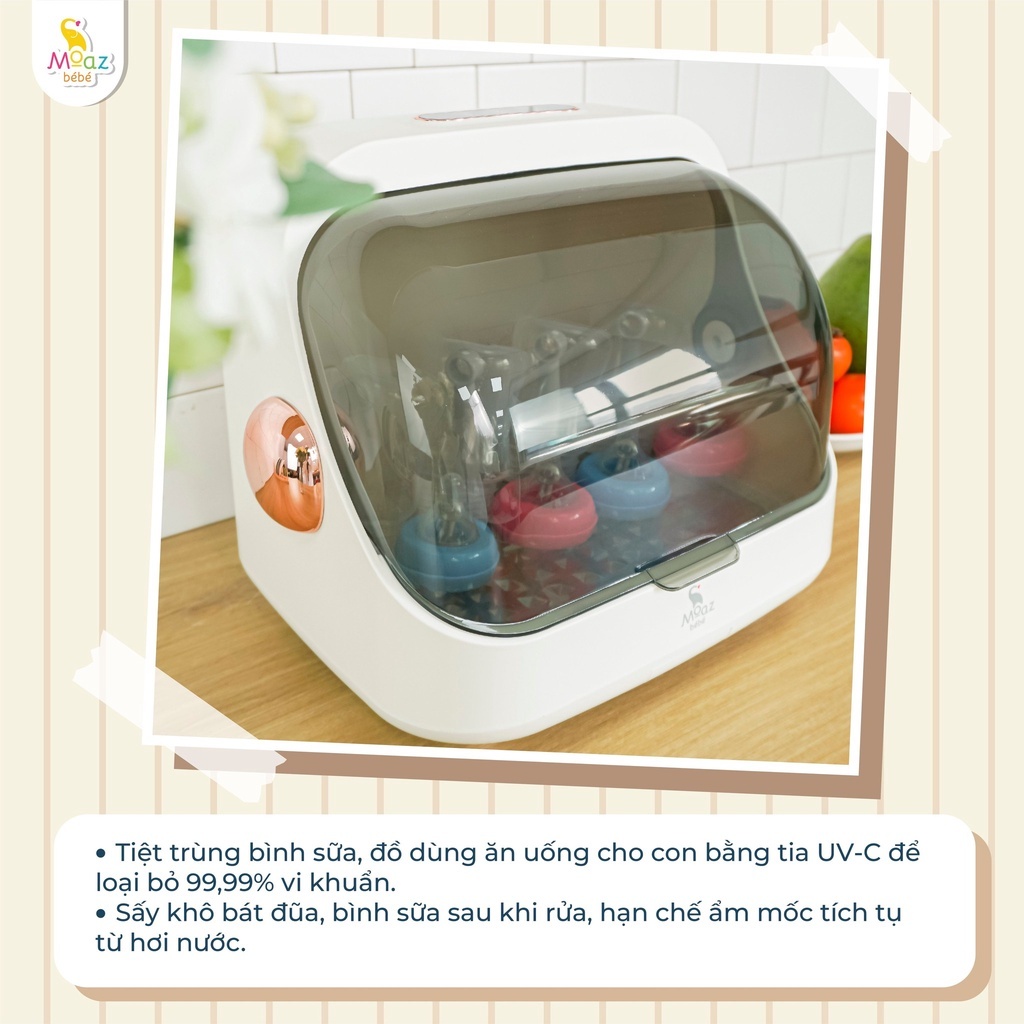 Máy úp bình sữa cho bé Moaz Bebe MB044 có nắp đậy và tiệt trùng sấy khô tia UVC