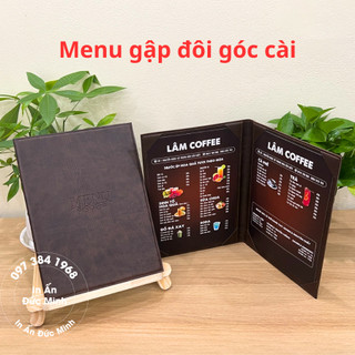 Quyển Menu bìa da gập đôi, menu da cao cấp góc cài, sổ menu nhiều kích thước