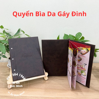 Quyển Menu bìa da gáy đinh, menu da cao cấp gáy đinh, sổ menu kích thước A4