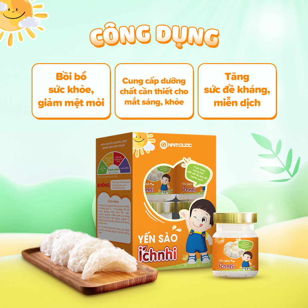 Set yến chưng sẵn cho bé - 4 Hũ 70ml / 30% tổ yến chưng đường phèn - Yến sào Ích Nhi, Khánh Hòa