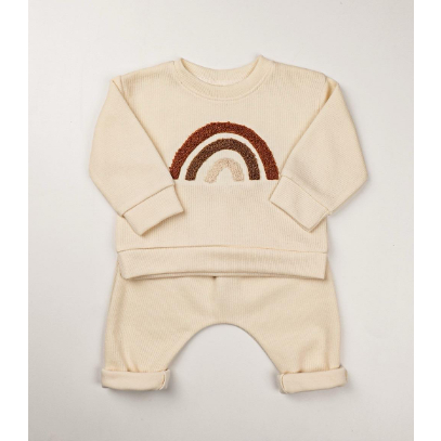 Set áo và quần dài tay chất vải len cotton mỏng hoạ tiết vintage cho bé thu đông - TĐ19