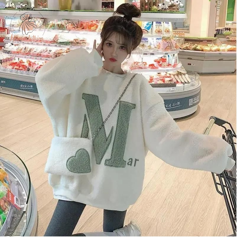 Áo sweater lót lông cừu dày dặn thời trang thu đông - Hồng clothing