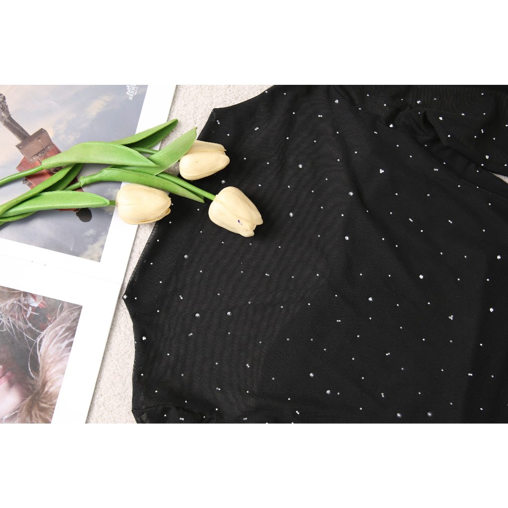 Áo Croptop Nữ, Áo Kiểu Nữ Đính Đá Chất Liệu Lưới Co Giãn Siêu Sang Chảnh Sành Điệu, CTWOMEN