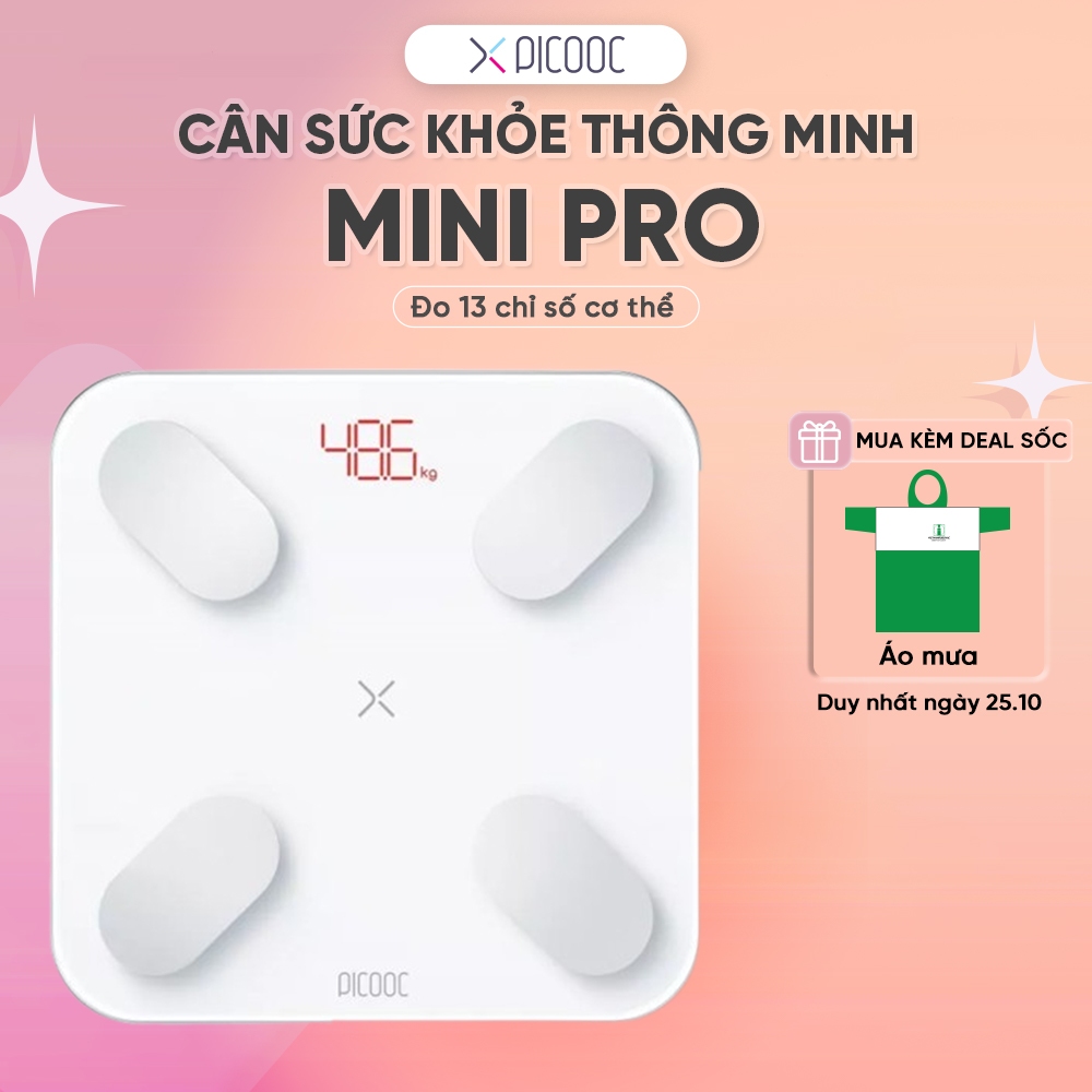 Cân sức khỏe thông minh Picooc Mini Pro - Phiên bản Quốc Tế- Đo 13 chỉ số cơ thể- App Tiếng Việt - Bảo Hành 12 tháng