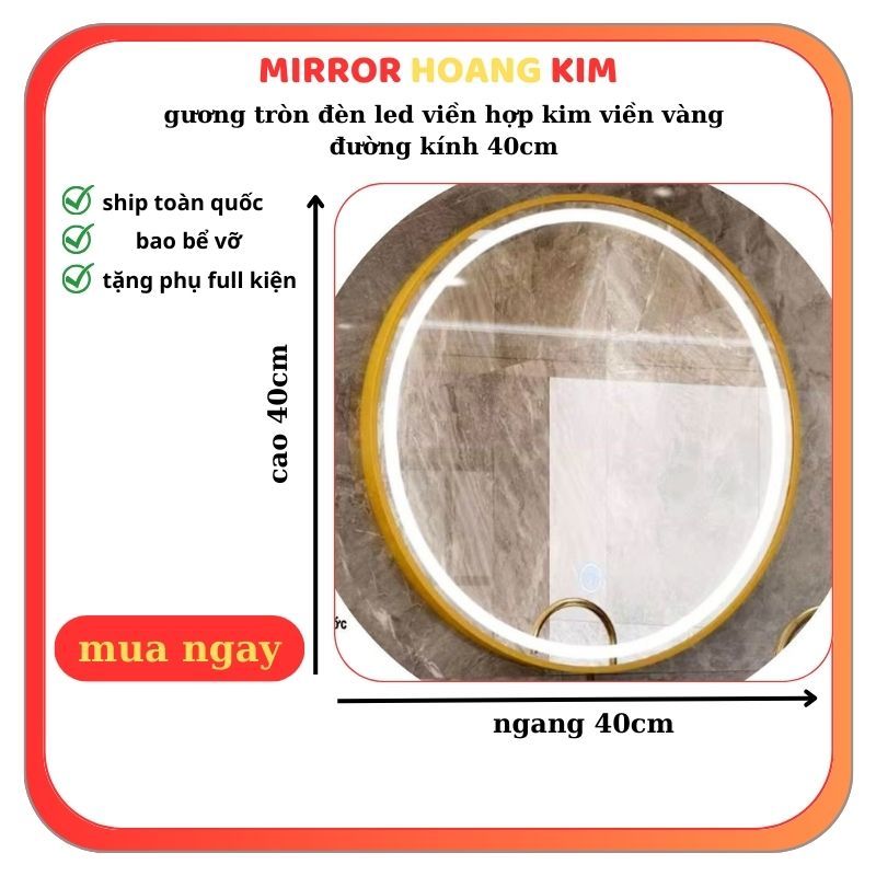 Gương trang điểm đèn led, Gương tròn treo tường viền hợp kim nhôm cao cấp treo nhà tắm size 40cm guonghoangkim.official