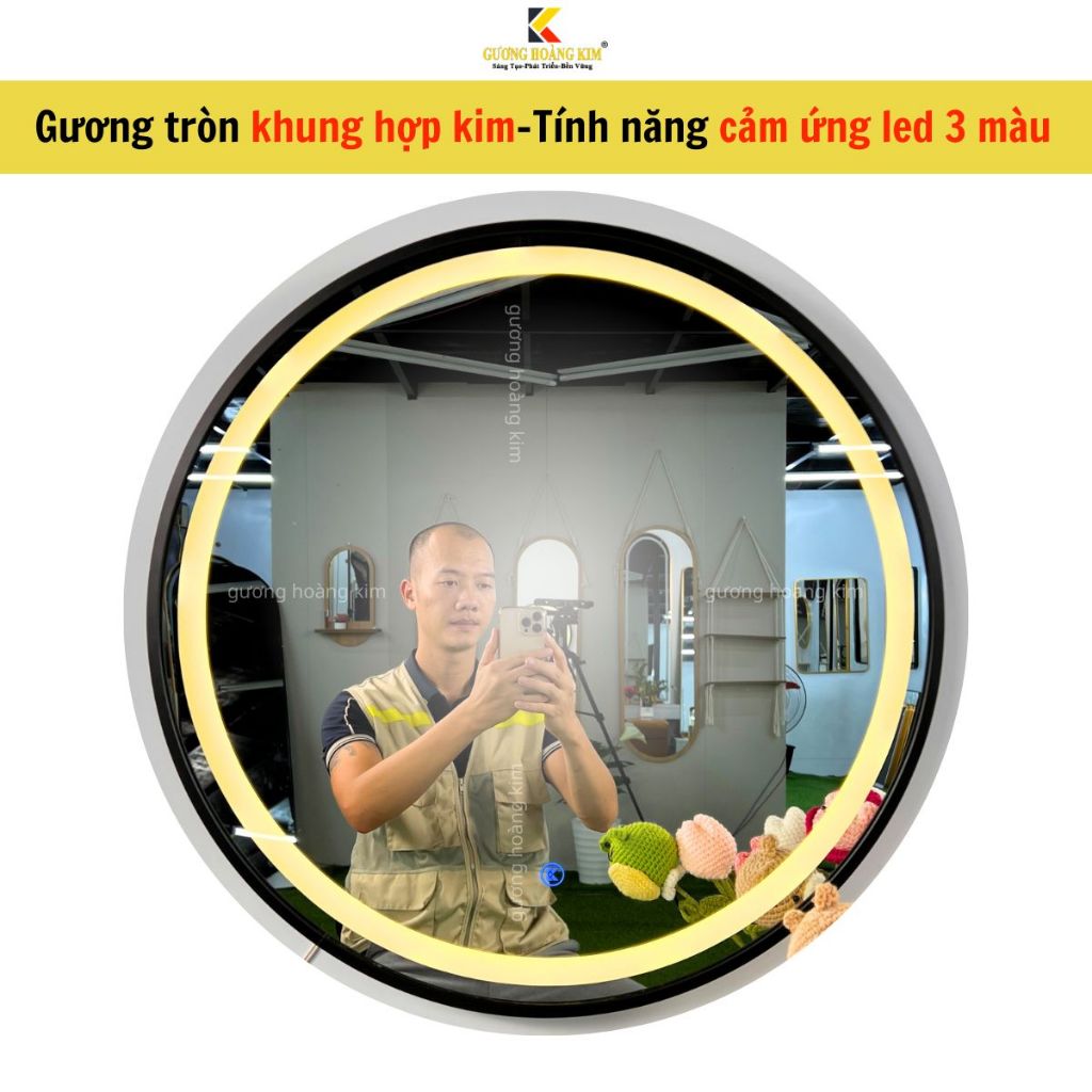 Gương trang điểm đèn led, Gương tròn treo tường viền hợp kim nhôm cao cấp treo nhà tắm size 40cm guonghoangkim.official