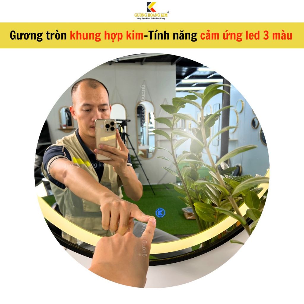 Gương trang điểm đèn led, Gương tròn treo tường viền hợp kim nhôm cao cấp treo nhà tắm size 40cm guonghoangkim.official