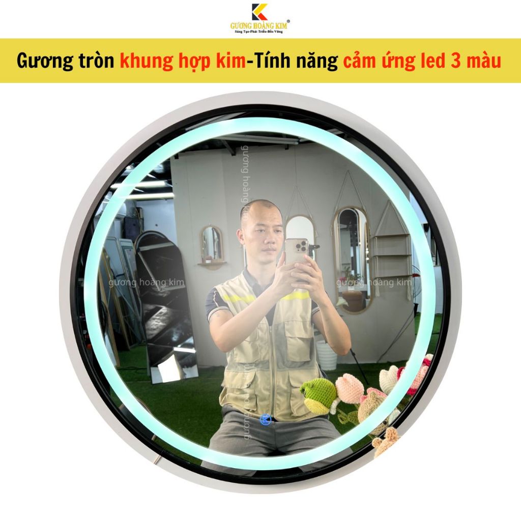 Gương trang điểm đèn led, Gương tròn treo tường viền hợp kim nhôm cao cấp treo nhà tắm size 40cm guonghoangkim.official