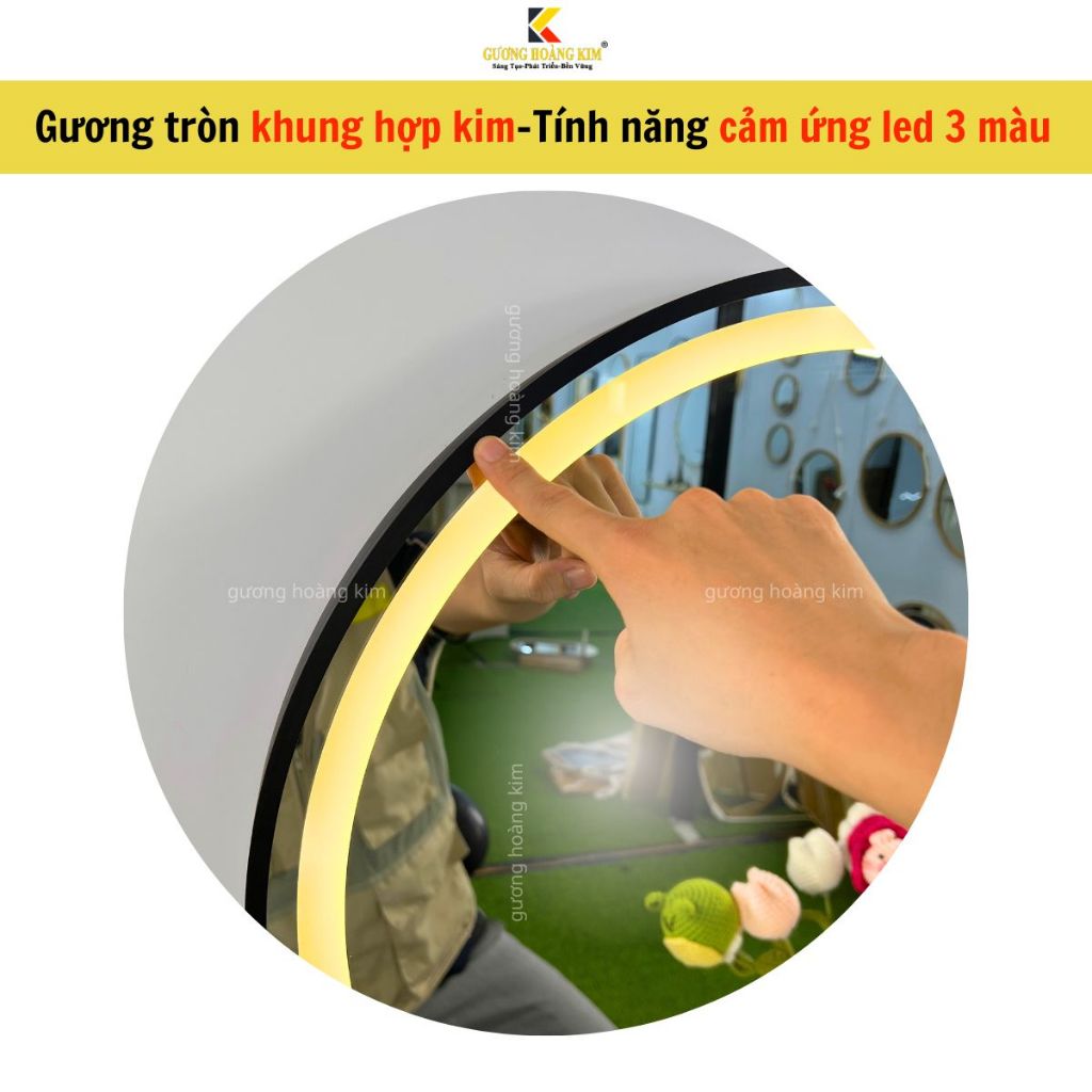 Gương trang điểm đèn led, Gương tròn treo tường viền hợp kim nhôm cao cấp treo nhà tắm size 40cm guonghoangkim.official