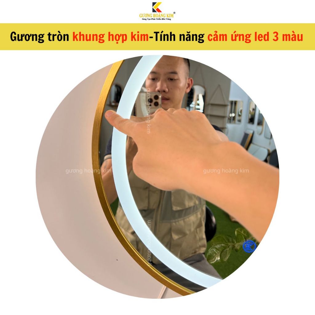 Gương trang điểm đèn led, Gương tròn treo tường viền hợp kim nhôm cao cấp treo nhà tắm size 40cm guonghoangkim.official
