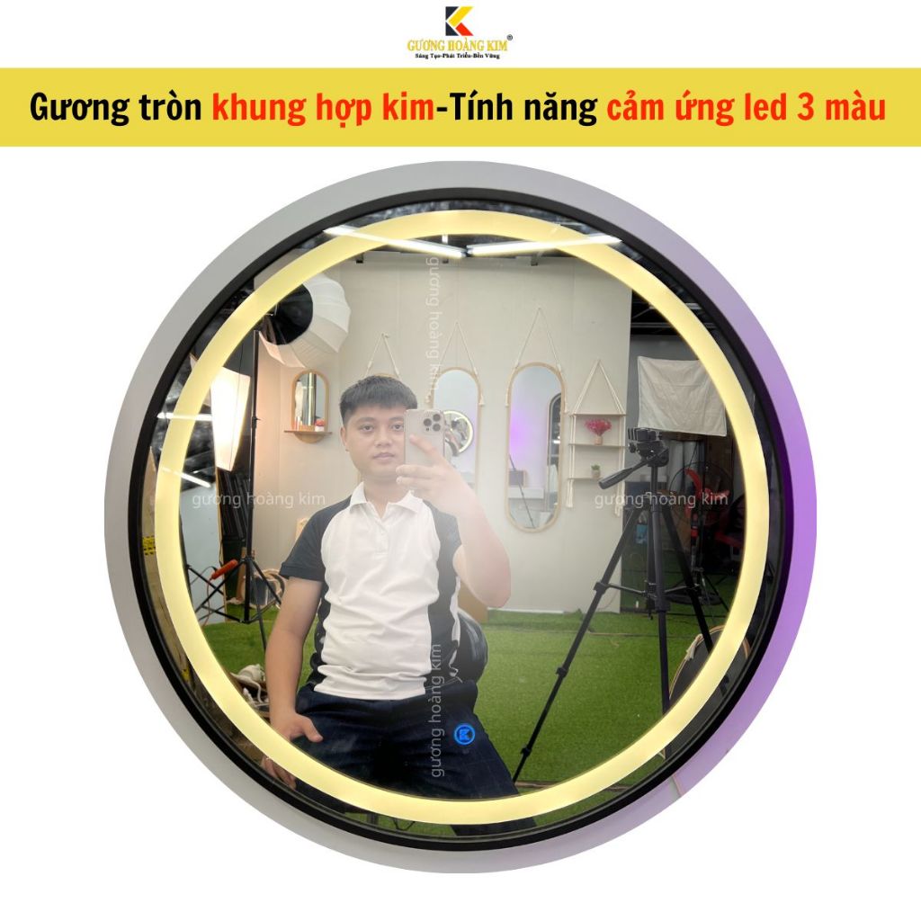 Gương trang điểm đèn led, Gương tròn treo tường viền hợp kim nhôm cao cấp treo nhà tắm size 40cm guonghoangkim.official