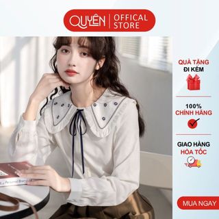 Áo sơ mi công sở thắt nơ thêu hoa sang trọng Quyên fashion SMT066, kiểu hàn quốc thanh lịch