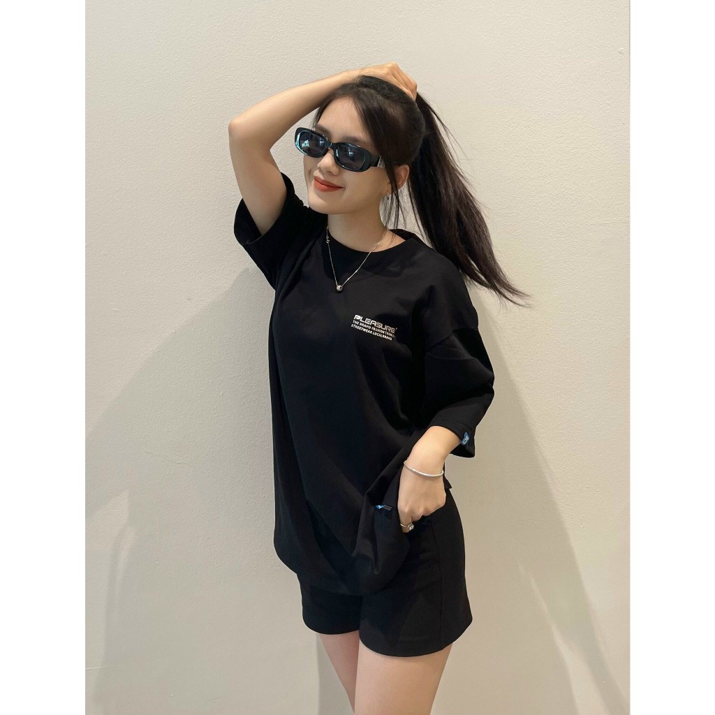 Áo thun oversize , Áo phông Pleasure Hình In Tráng Gương Unisex nam nữ Cotton 2 chiều oversize form rộng PLEASURE BRAND