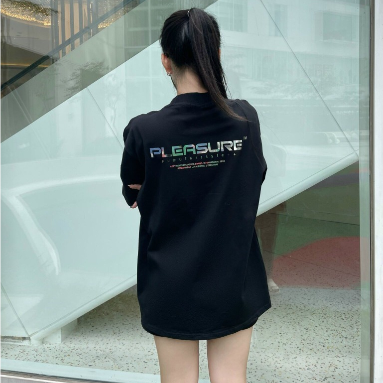 Áo thun oversize , Áo phông Pleasure Hình In Tráng Gương Unisex nam nữ Cotton 2 chiều oversize form rộng PLEASURE BRAND