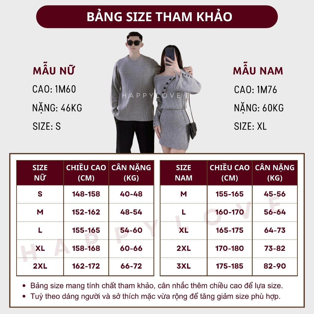 Đồ đôi nam nữ set couple áo nam đầm nữ mùa đông HAPPYLOVE màu ghi xám chất vải len dày mịn đẹp M124