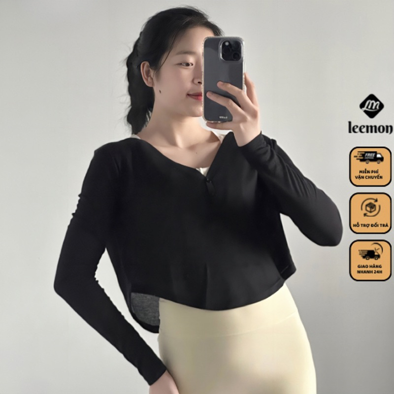 Áo Tank top  tập Yoga/Gym nữ dài tay, dáng rộng khuy trước