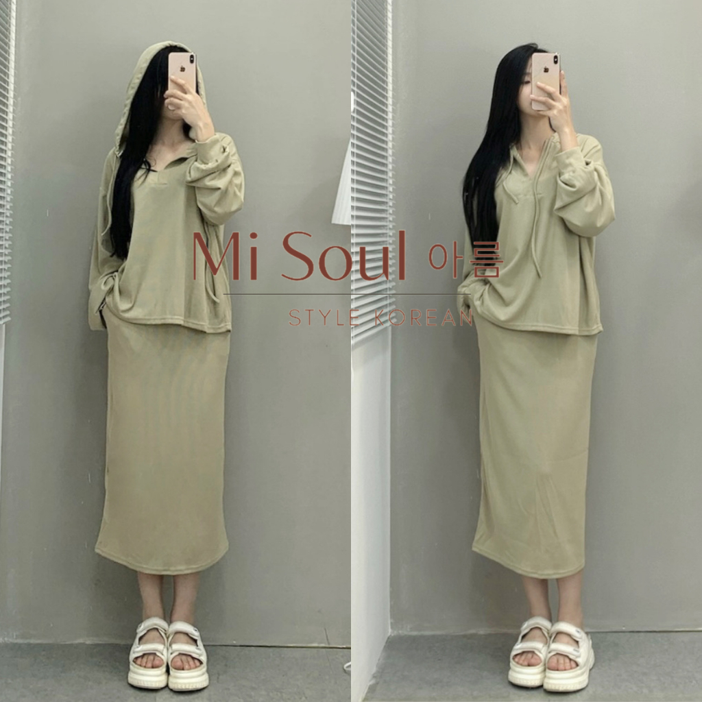 Set Bộ Dài Tay Nỉ Tăm Trơn Có Mũ BigSize Nữ Pastel, Bộ Thu Đông BigSize Nữ Dài Tay Kèm Chân Váy Cùng Màu 219