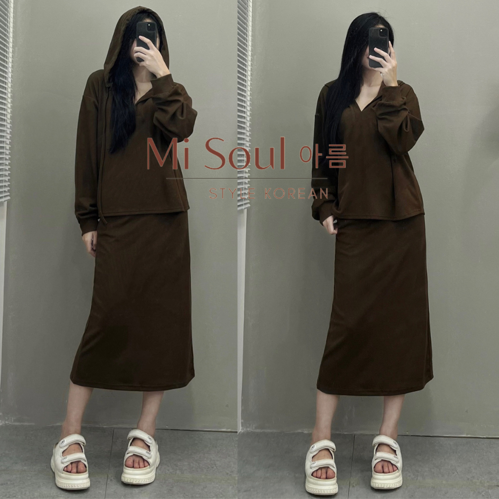 Set Bộ Dài Tay Nỉ Tăm Trơn Có Mũ BigSize Nữ Pastel, Bộ Thu Đông BigSize Nữ Dài Tay Kèm Chân Váy Cùng Màu 219