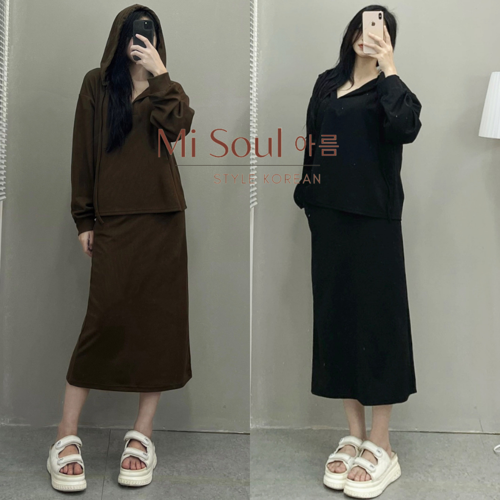 Set Bộ Dài Tay Nỉ Tăm Trơn Có Mũ BigSize Nữ Pastel, Bộ Thu Đông BigSize Nữ Dài Tay Kèm Chân Váy Cùng Màu 219