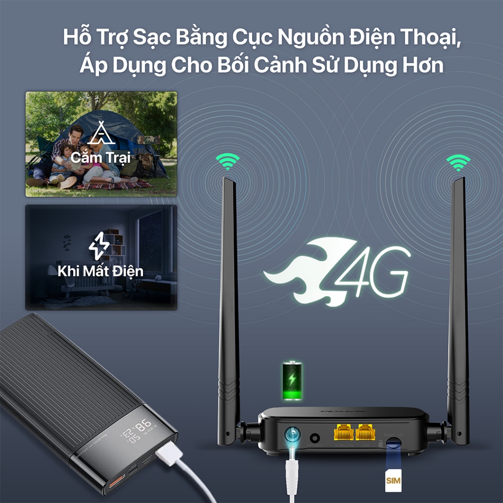 Tenda Bộ phát Wifi 2.4Ghz di động dùng sim 4G LTE 4G05 - Hãng phân phối chính thức