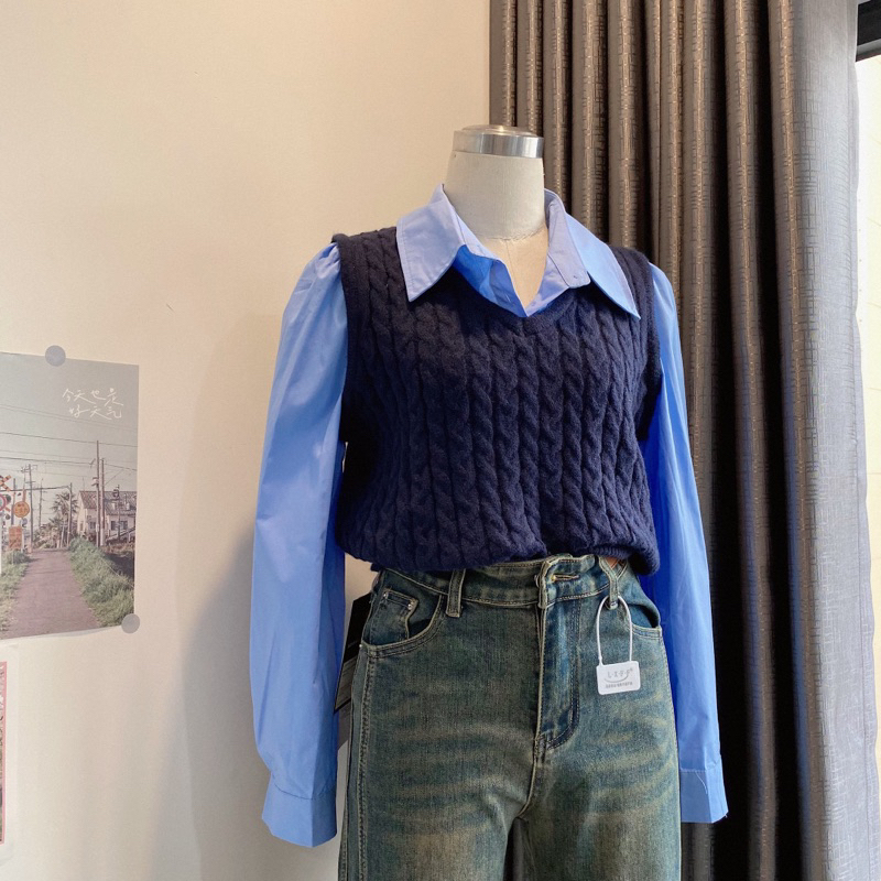 ÁO SƠ MI PHỐI LEN THỪNG PHONG CÁCH HÀN QUỐC HÀNG QC XỊN