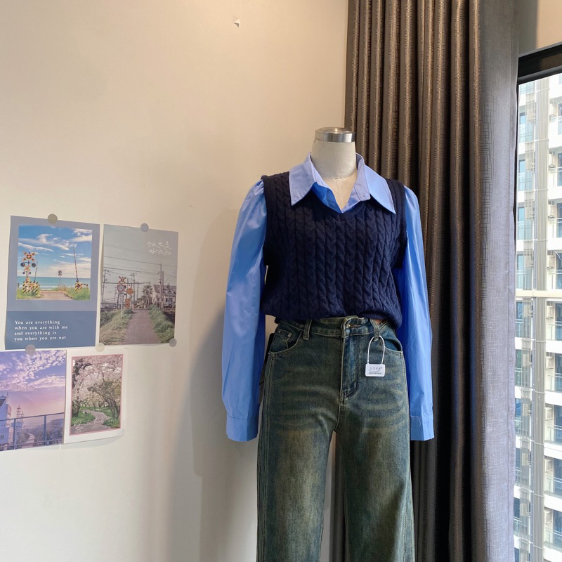 ÁO SƠ MI PHỐI LEN THỪNG PHONG CÁCH HÀN QUỐC HÀNG QC XỊN