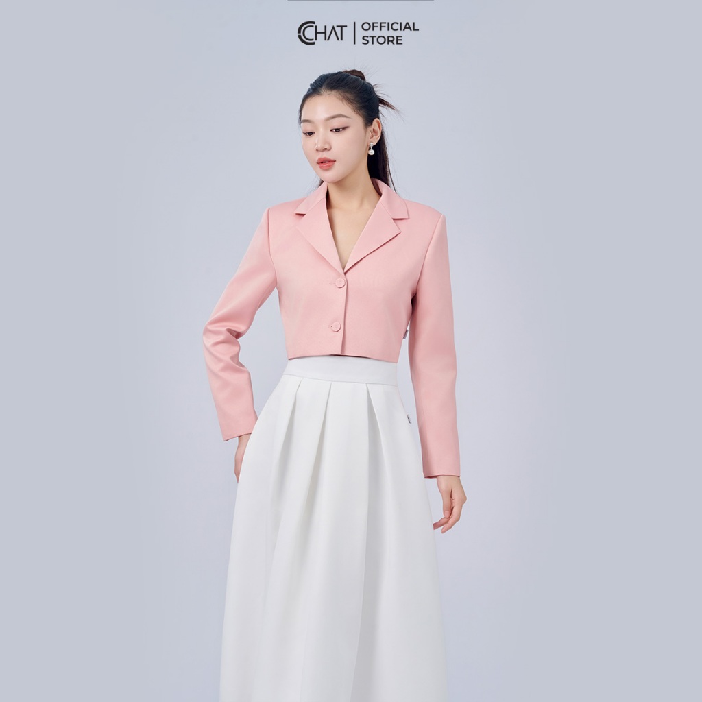 Áo Blazer Nữ 𝐂𝐂𝐇𝐀𝐓 Kiểu Dáng Suông Ngắn Chất Tafta Cao Cấp Phong Cách Thanh Lịch 23EHB2008OT