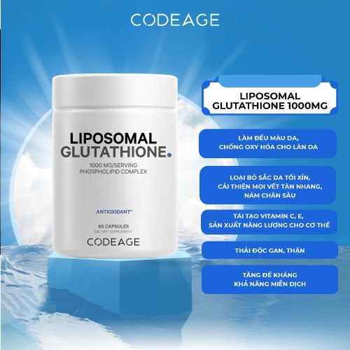 Viên Uống Trắng Da Codeage Liposomal Glutathione Trắng Da Mờ Thâm Nám, Thải Độc, Tàn Nhang 1000mg 60 viên