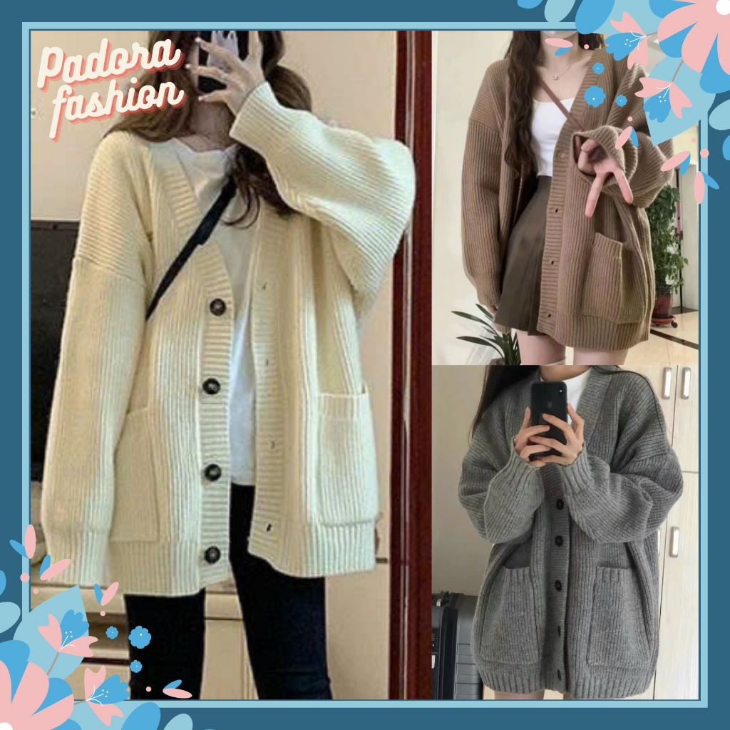 Áo khoác len cardigan nữ dáng dài kiểu trơn màu basic,áo cadigan khoác ngoài thời trang Hàn Quốc Padora-A811