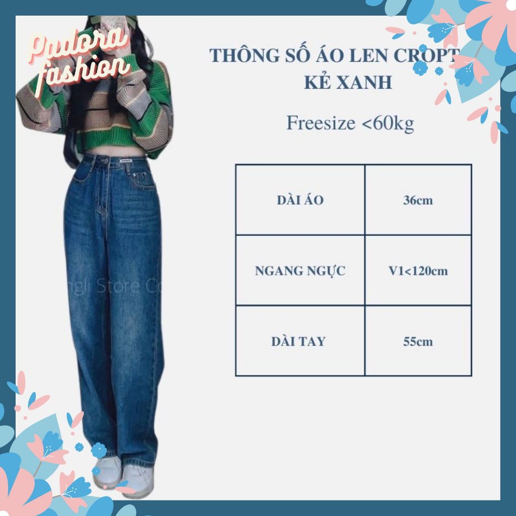 Áo len nữ croptop kẻ xanh tay dài hottrend phong cách Hàn Quốc trẻ trung Padora-A780