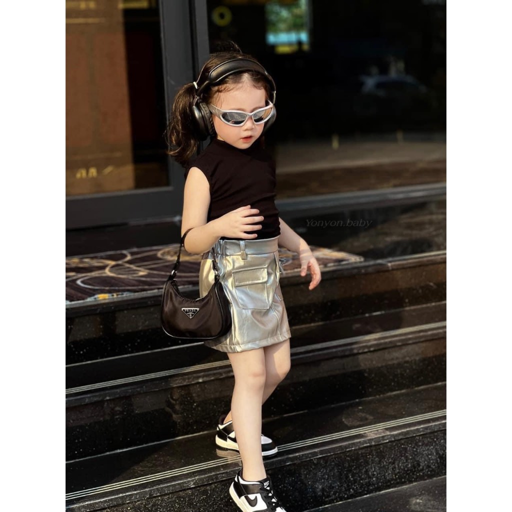 10-30KG SET ÁO CỘC HỞ LƯNG CỘT NƠ KÈM CHÂN VÁY BẠC