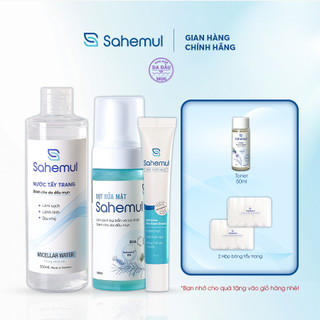 Bộ 03 sản phẩm sahemul bao gồm 01 kem mụn 20gr, 01 bọt rửa mặt 150ml & 01 nước tẩy trang 250ml cho da dầu mụn