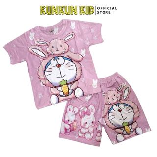 Đồ Bộ Tay Ngắn Thun Lạnh In 3D Đôremon cho Bé Gái Từ 10kg-60kg Kunkun Kid TP1054-Đồ bộ trẻ em cao cấp co giãn 4 chiều