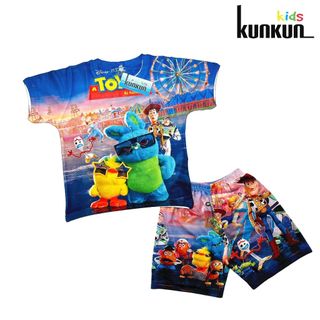 Bộ cộc tay bé trai size đại từ 10-40kg chất thun lạnh in 3d hình Toy co giãn 4 chiều Kunkun Kid TP062- Quần áo trẻ em