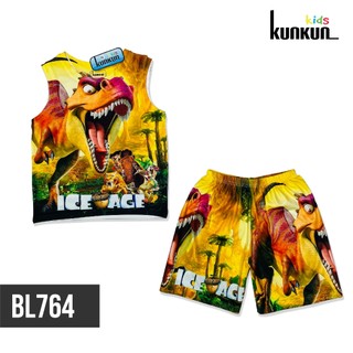 Bộ ba lỗ bé trai Thun lạnh in 3d hình khủng long Kunkun Kid BL764 size đại từ 10-60kg-Quần áo trẻ em cao cấp