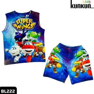 Quần áo bé trai thun lạnh co giãn 4 chiều  in hình Super Wings KunKun Kid BL222-Đồ bộ trẻ em size đại từ 10-60kg