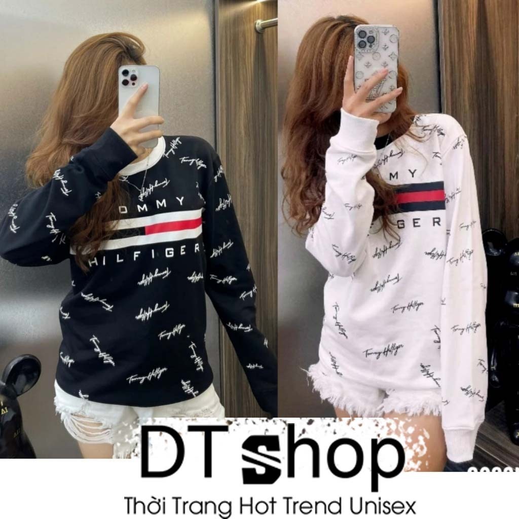 Áo nỉ Sweater tommy hilfiger hi in vạch chữ ký thiết kế hot trend Nam Nữ Thu Đông 2023