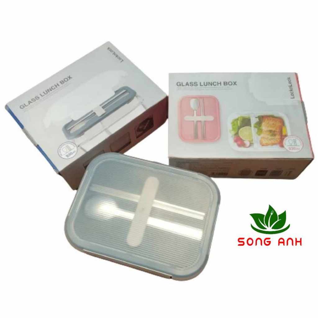 Hộp cơm thủy tinh chia 2 ngăn cực kì phù hợp với giới văn phòng, có kèm muỗng đũa Lock&Lock LLG991 dung tích 930ml