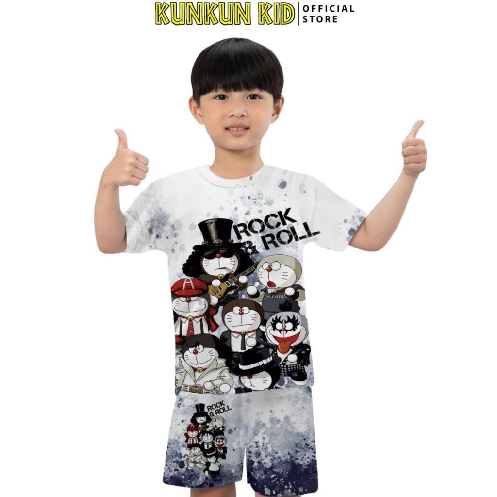Đồ bộ thun lạnh tay ngắn In 3D cho bé trai hình  từ 10kg-40kg Kunkun Kid TP010