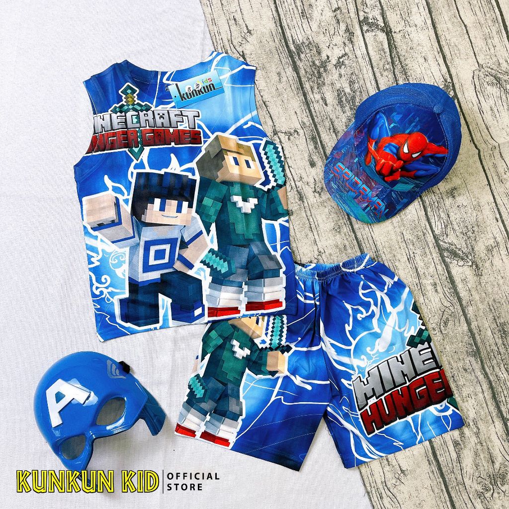 Quần áo bé trai thun lạnh Kunkun Kid BL773 in 3D hình Minecraf size đại từ 10-40kg