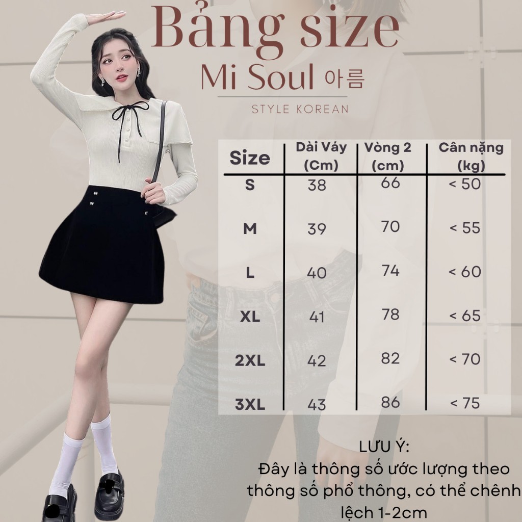 Chân Váy Nhung Cạp Cao Đính Nơ Misoul, Váy Nhung Chữ A Có Lớp Lót Quần 2 Lớp 231