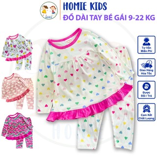 Bộ dài tay bé gái 9-22 kg set đồ tay dài quần dài thun cotton thoáng mát mềm mịn hình in họa tiết cute Homie Kids