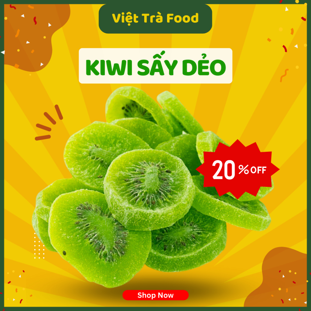 Kiwi sấy dẻo, trái cây sấy khô, mứt kiwi sấy dẻo, hoa quả sấy khô, hoa quả sấy không đường, đồ ăn vặt, Việt Trà Food
