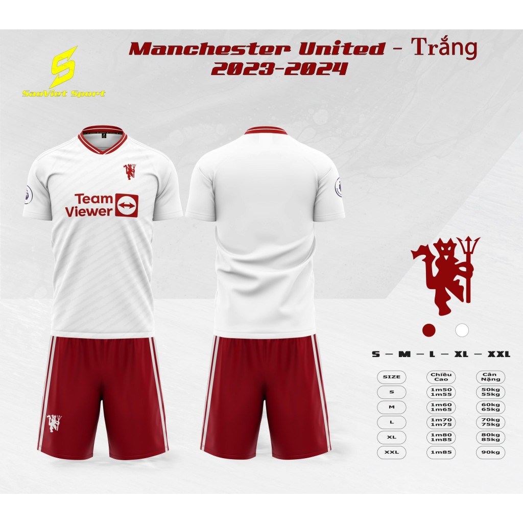 Áo bóng đá trẻ em, người lớn Man trắng 2024
