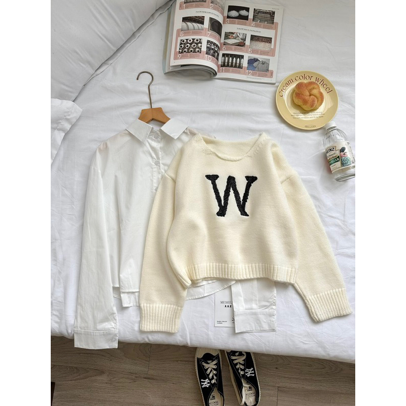 Set áo sơ mi kèm áo len phong cách trẻ trung năng động Hàn Quốc