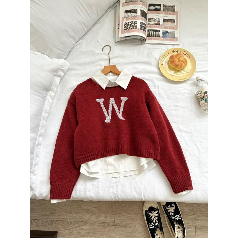 Set áo sơ mi kèm áo len phong cách trẻ trung năng động Hàn Quốc